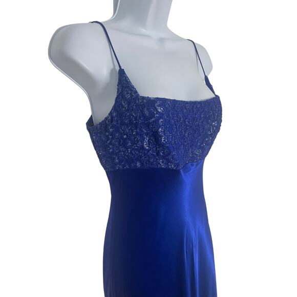 Vintage 90s Lace Silk Blue Maxi Dress | SMALL - Picture 2 of 8